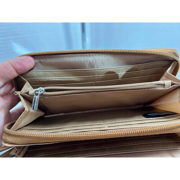 Max Studio Vegan Brown Crossover Handbag Clutch Wallet with Gold Beaded Edge - Picture 9 of 11